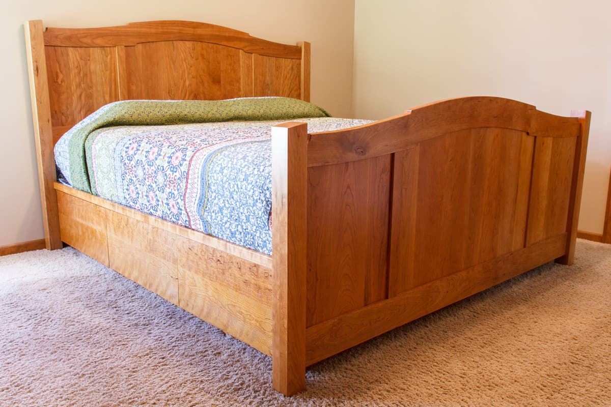 Complete king-size cherry platform bed with headboard and footboard